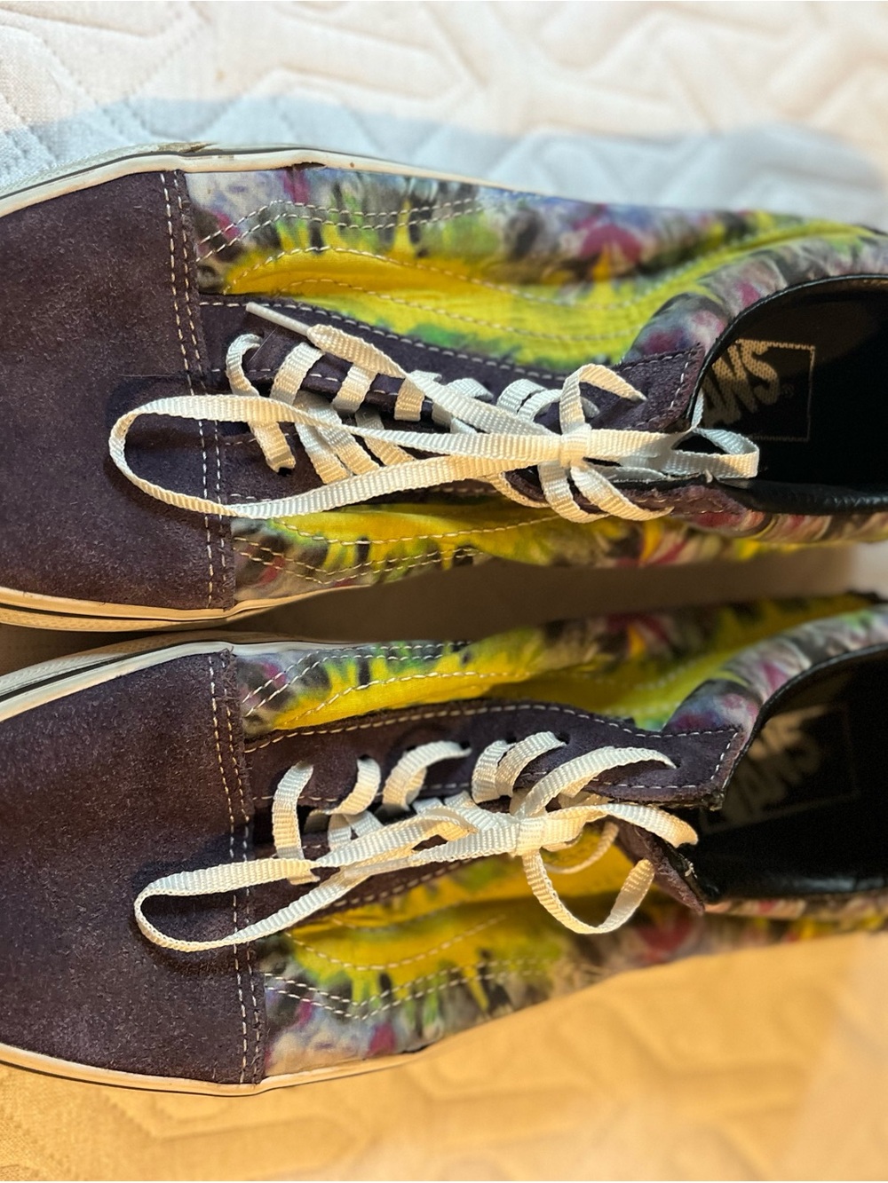 Vans Low-Top Sneakers with Yellow Tie-Dye Panels and Purple Suede